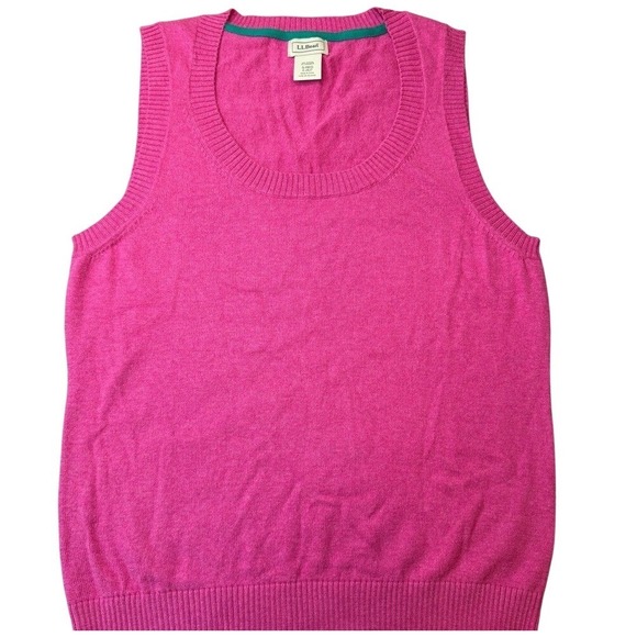 L.L. Bean Sweaters - LL Bean Sweater Vest Women Small Pink Cotton Cashmere Scoop Coastal Grandmother